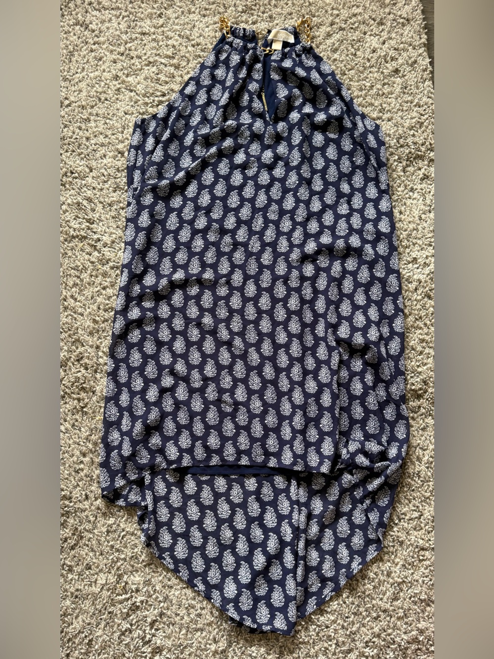MICHAEL Michael Kors Navy and White Leaf-Print Scarf with Gold Chain Detail